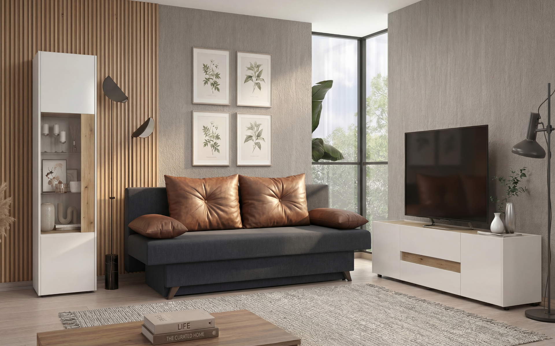 Showcase cabinet Pierre L, white gloss + Evoke oak  5